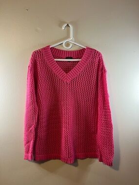 Talbots Open-Knit V-Neck Sweater - Hot Pink